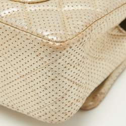 Pre Owned Chanel Gold Quilted Perforated Leather New Mini Classic Flap Bag