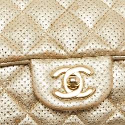 Pre Owned Chanel Gold Quilted Perforated Leather New Mini Classic Flap Bag
