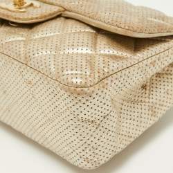 Pre Owned Chanel Gold Quilted Perforated Leather New Mini Classic Flap Bag