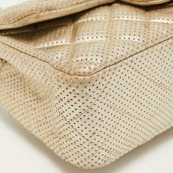 Pre Owned Chanel Gold Quilted Perforated Leather New Mini Classic Flap Bag