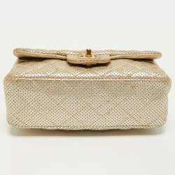 Pre Owned Chanel Gold Quilted Perforated Leather New Mini Classic Flap Bag