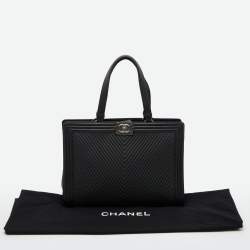 Pre Owned Chanel Black Chevron Quilted Leather Large Boy Shopper Tote
