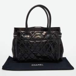 Pre Owned Chanel Black Quilted Glazed Leather Portobello Tote