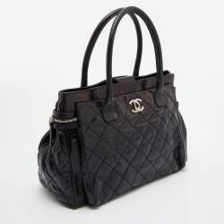 Pre Owned Chanel Black Quilted Glazed Leather Portobello Tote