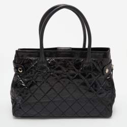 Pre Owned Chanel Black Quilted Glazed Leather Portobello Tote