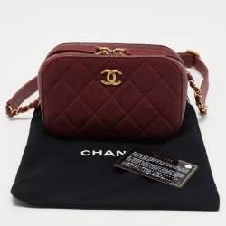 Pre Owned Chanel Burgundy Quilted Caviar Leather Chic Trip Waist Bag