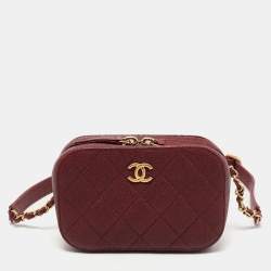 Chanel Burgundy Quilted Caviar Leather Chic Trip Waist Bag