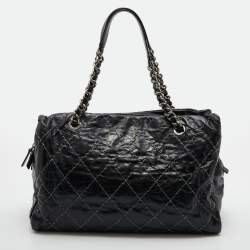 Pre Owned Chanel Black Distressed Leather CC Chain Bag
