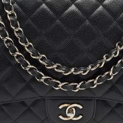 Pre Owned Chanel Black Quilted Caviar Leather Maxi Classic Single Flap Bag