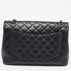 Pre Owned Chanel Black Quilted Caviar Leather Maxi Classic Single Flap Bag