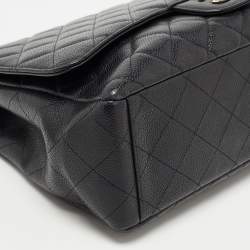 Pre Owned Chanel Black Quilted Caviar Leather Maxi Classic Single Flap Bag