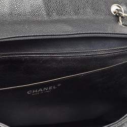 Pre Owned Chanel Black Quilted Caviar Leather Maxi Classic Single Flap Bag