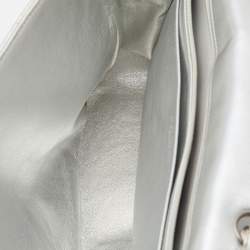 Pre Owned Chanel Silver Quilted Leather Jumbo Classic Single Flap Bag