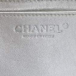 Pre Owned Chanel Silver Quilted Leather Jumbo Classic Single Flap Bag