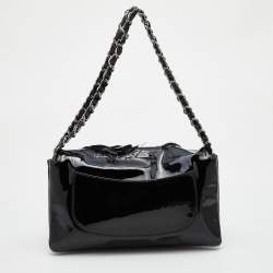 Pre Owned Chanel Black Patent Leather Paris Shanghai Camellia Flap Bag