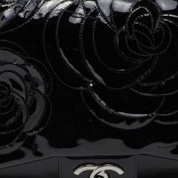 Pre Owned Chanel Black Patent Leather Paris Shanghai Camellia Flap Bag