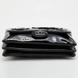 Pre Owned Chanel Black Patent Leather Paris Shanghai Camellia Flap Bag