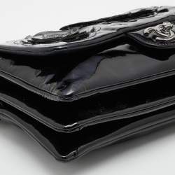 Pre Owned Chanel Black Patent Leather Paris Shanghai Camellia Flap Bag