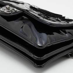 Pre Owned Chanel Black Patent Leather Paris Shanghai Camellia Flap Bag