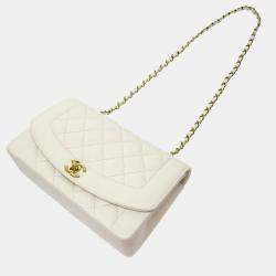 Chanel White Leather Vintage Diana Flap Bag