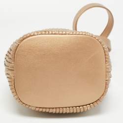 Pre Owned Chanel Gold Leather Small Coco Pleats Drawstring Bag