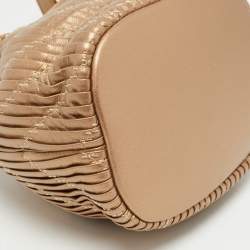 Pre Owned Chanel Gold Leather Small Coco Pleats Drawstring Bag