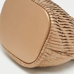 Pre Owned Chanel Gold Leather Small Coco Pleats Drawstring Bag