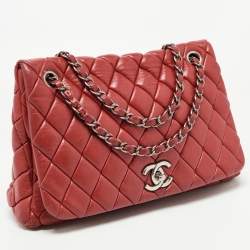 Pre Owned Chanel Red Bubble Quilted Leather Flap Shoulder Bag