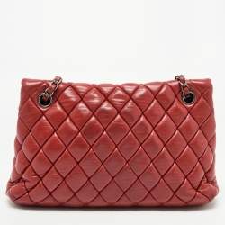 Pre Owned Chanel Red Bubble Quilted Leather Flap Shoulder Bag