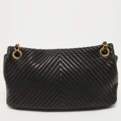 Pre Owned Chanel Black Chevron Leather Medallion Charm Flap Bag
