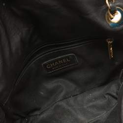 Pre Owned Chanel Black Chevron Leather Medallion Charm Flap Bag