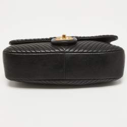 Pre Owned Chanel Black Chevron Leather Medallion Charm Flap Bag
