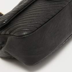 Pre Owned Chanel Black Chevron Leather Medallion Charm Flap Bag