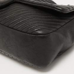 Pre Owned Chanel Black Chevron Leather Medallion Charm Flap Bag