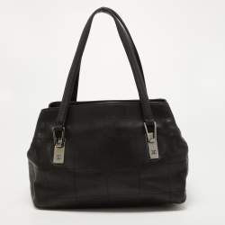 Pre Owned Chanel Black Square Quilted Caviar Leather CC Boston Bag