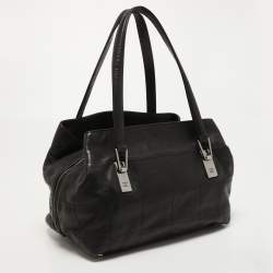 Pre Owned Chanel Black Square Quilted Caviar Leather CC Boston Bag