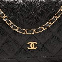 Chanel Black Quilted Caviar Leather Classic Wallet on Chain