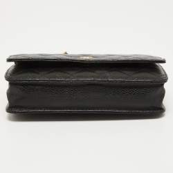 Chanel Black Quilted Caviar Leather Classic Wallet on Chain