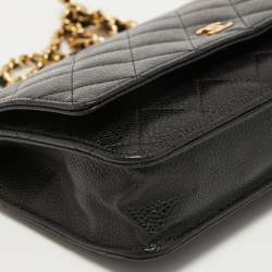 Chanel Black Quilted Caviar Leather Classic Wallet on Chain