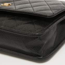 Chanel Black Quilted Caviar Leather Classic Wallet on Chain