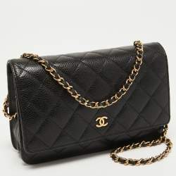Chanel Black Quilted Caviar Leather Classic Wallet on Chain