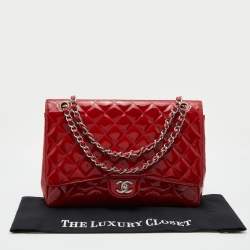 Chanel Red Quilted Patent Leather Maxi Classic Single Flap Bag