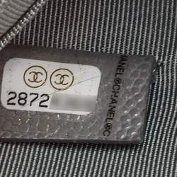 Pre Owned Chanel Grey Quilted Caviar Leather Medium O Case Zip Pouch