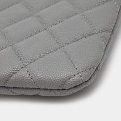 Pre Owned Chanel Grey Quilted Caviar Leather Medium O Case Zip Pouch