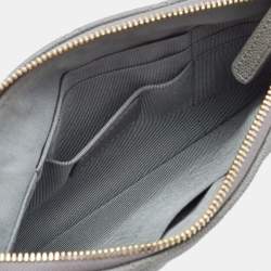 Pre Owned Chanel Grey Quilted Caviar Leather Medium O Case Zip Pouch