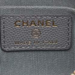Pre Owned Chanel Grey Quilted Caviar Leather Medium O Case Zip Pouch