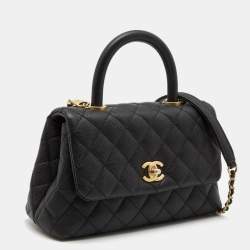 Pre Owned Chanel Black Quilted Caviar Leather Small Coco Top Handle Bag