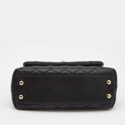Pre Owned Chanel Black Quilted Caviar Leather Small Coco Top Handle Bag
