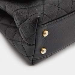 Pre Owned Chanel Black Quilted Caviar Leather Small Coco Top Handle Bag