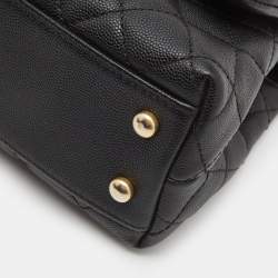Pre Owned Chanel Black Quilted Caviar Leather Small Coco Top Handle Bag